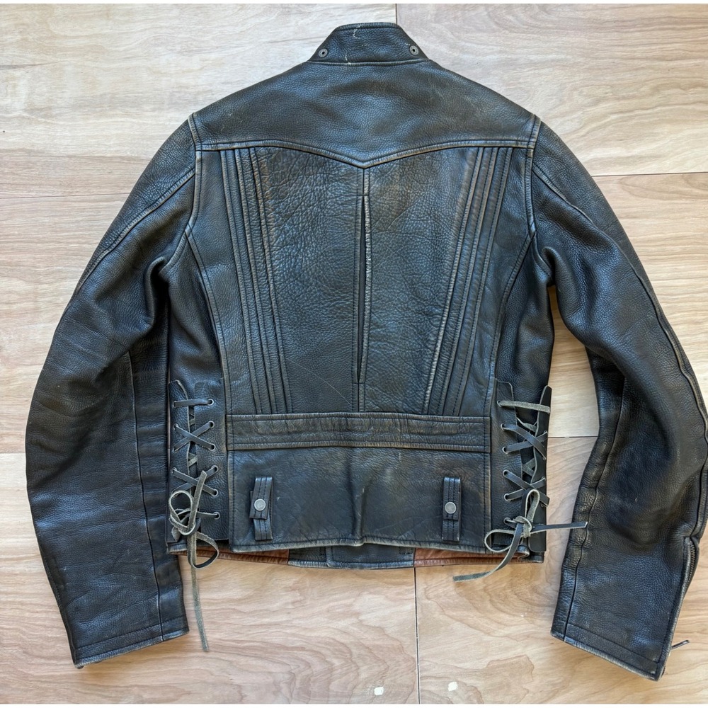 Vintage Ralph Lauren Roberts Brown Leather Rare Moto Jacket Distressed Womens M - Picture 12 of 16